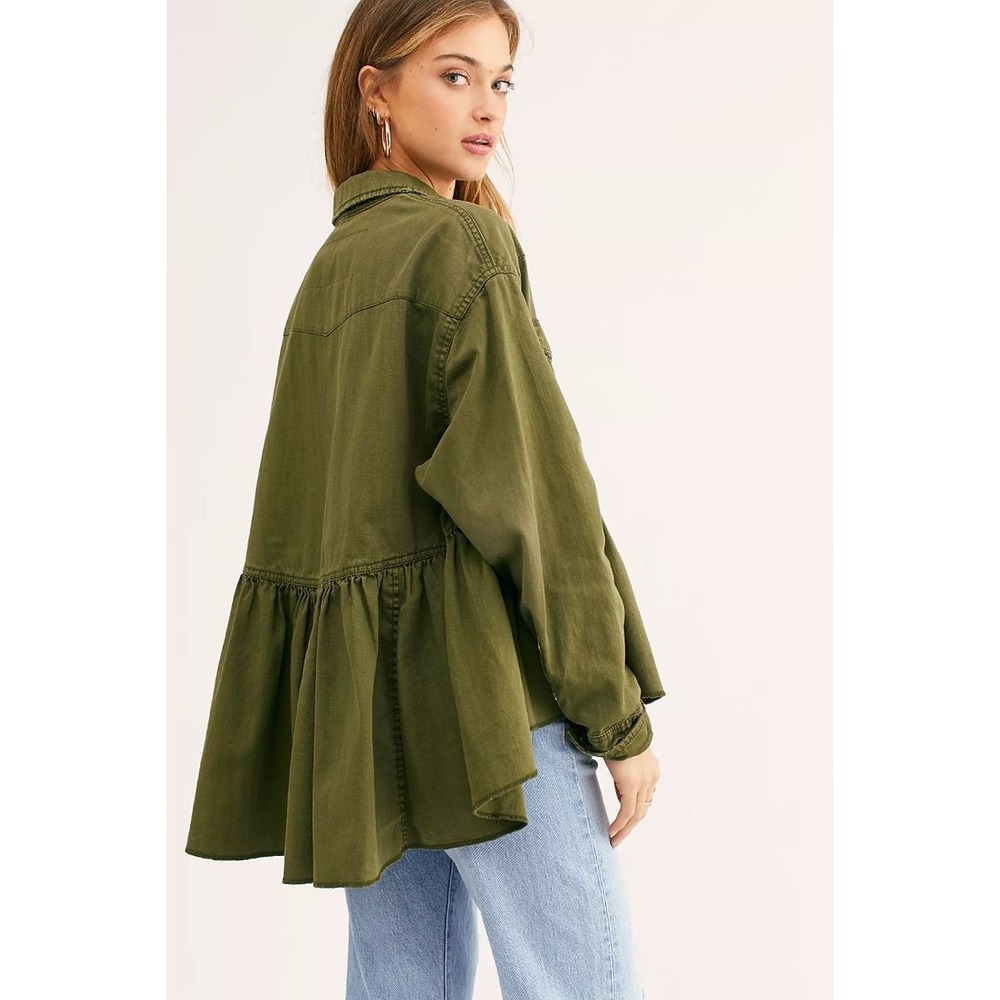 We The Free Olive Green Button-Down Peplum Shirt - Picture 3 of 11